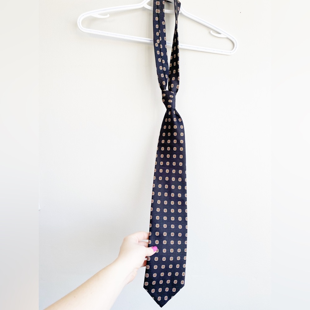 Vintage 100% Silk Protocol Black Grid Patterned Neck Tie